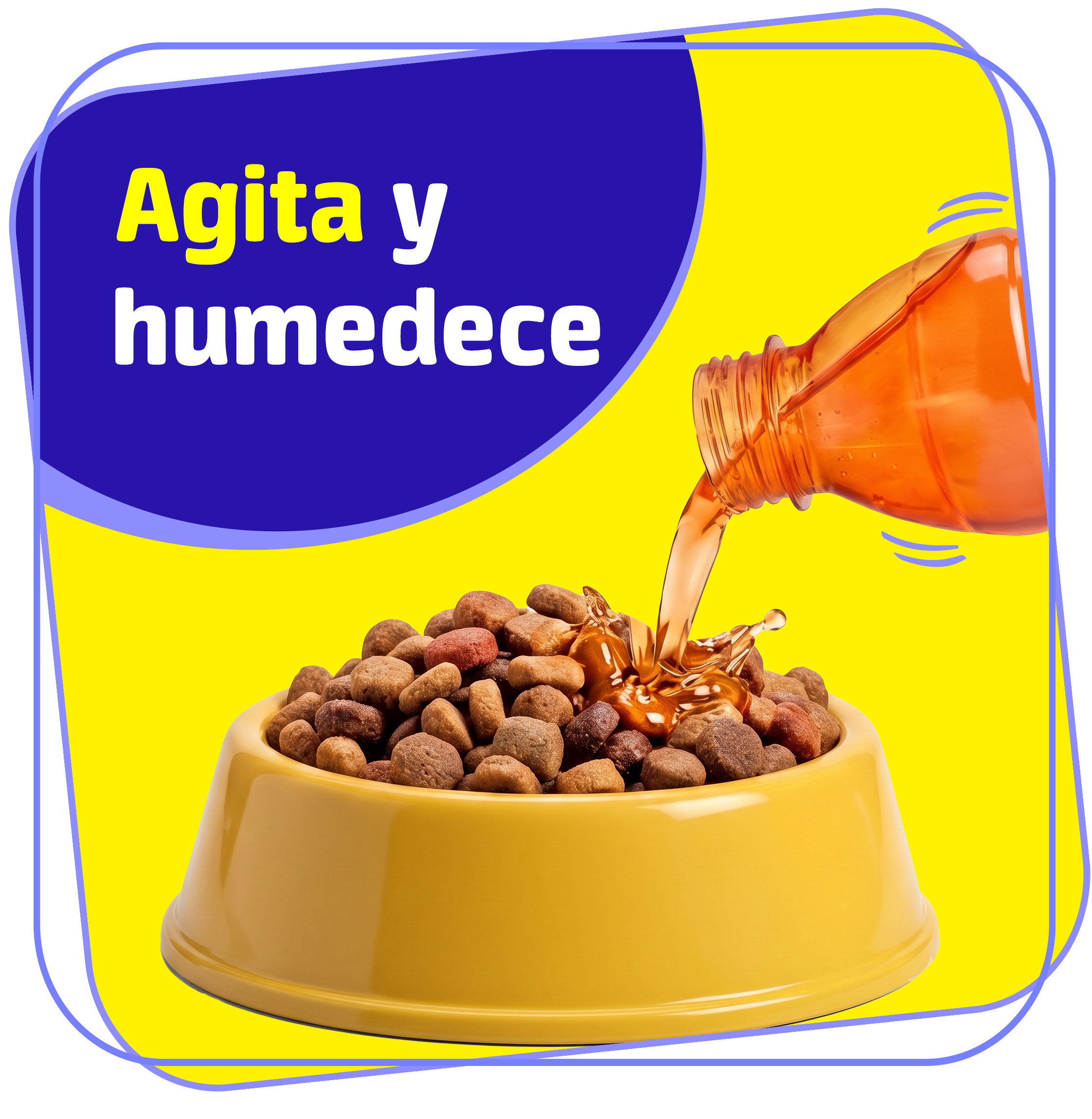 Botella Guau Guau vertida sobre la comida del perro